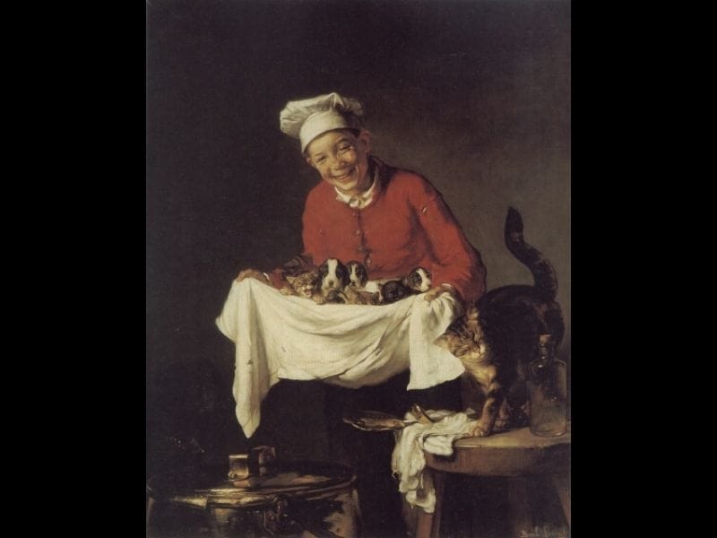 Artwork Title: A Boy With Dogs And Kittens