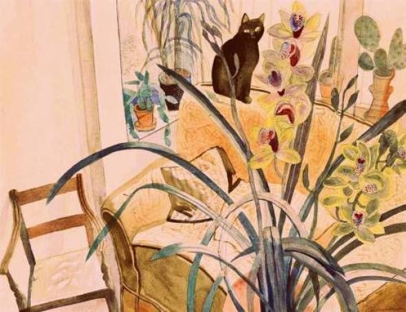 Artwork Title: Cat and an Orchid