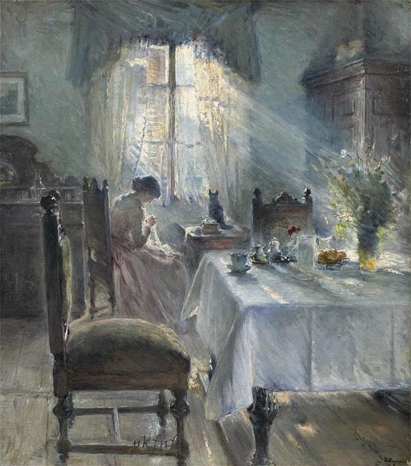 Artwork Title: Woman Sewing in an Interior