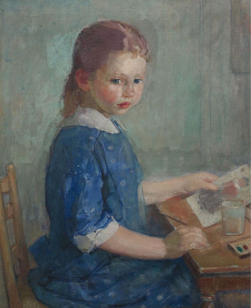 Artwork Title: The Artist's Daughter Lydia Painting a Watercolor