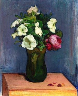 Artwork Title: Pitcher of White Flowers and a Rose