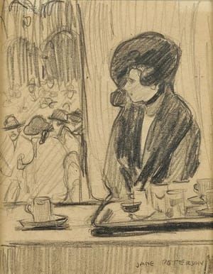 Artwork Title: Sketch of a Woman in a Cafe