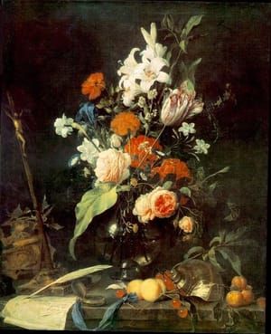 Artwork Title: Flower Still Life With Crucifix And Skull
