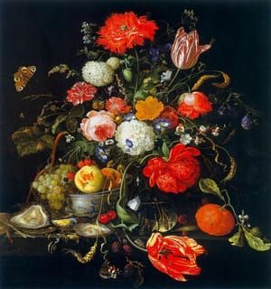 Artwork Title: Flower Still Life With A Bowl Of Fruit And Oysters