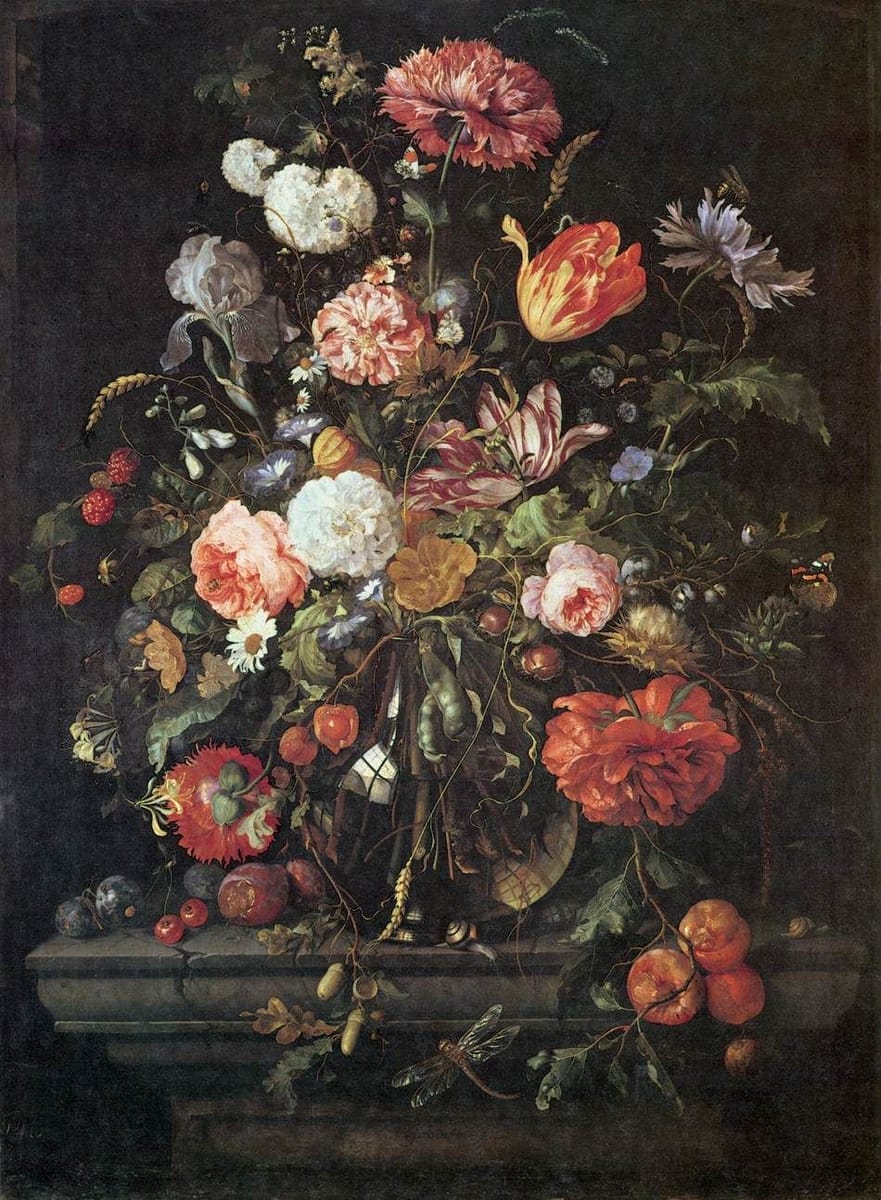 Artwork Title: Flowers In Glass And Fruits