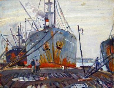 Artwork Title: Tramp Steamers, Montreal Quay