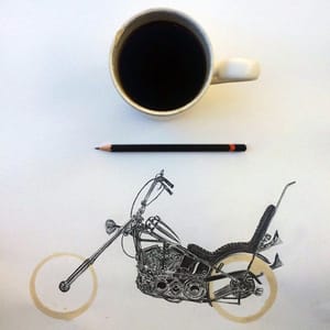 Artwork Title: Drawings of Motorcycles Using Coffee Cup Stains