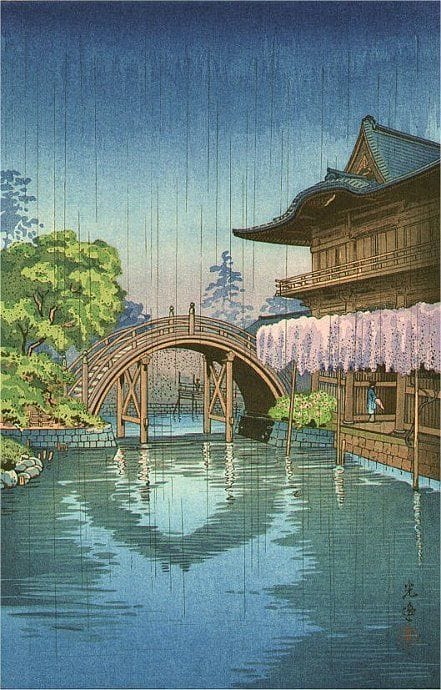 Artwork Title: Wisteria & Half-Moon Bridge, Kameido