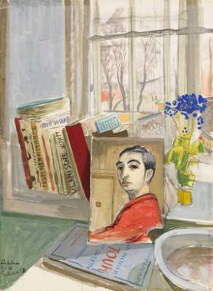 Artwork Title: Books and Self Portrait at the Window, Långholm Suite
