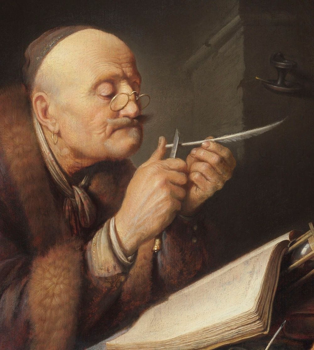 Artwork Title: Scholar Sharpening a Quill Pen