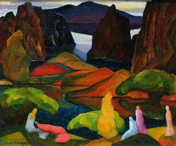 Artwork Title: Figures in a Rocky Landscape