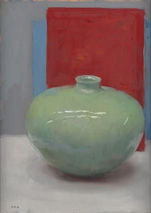 Artwork Title: Green Vessel on Red