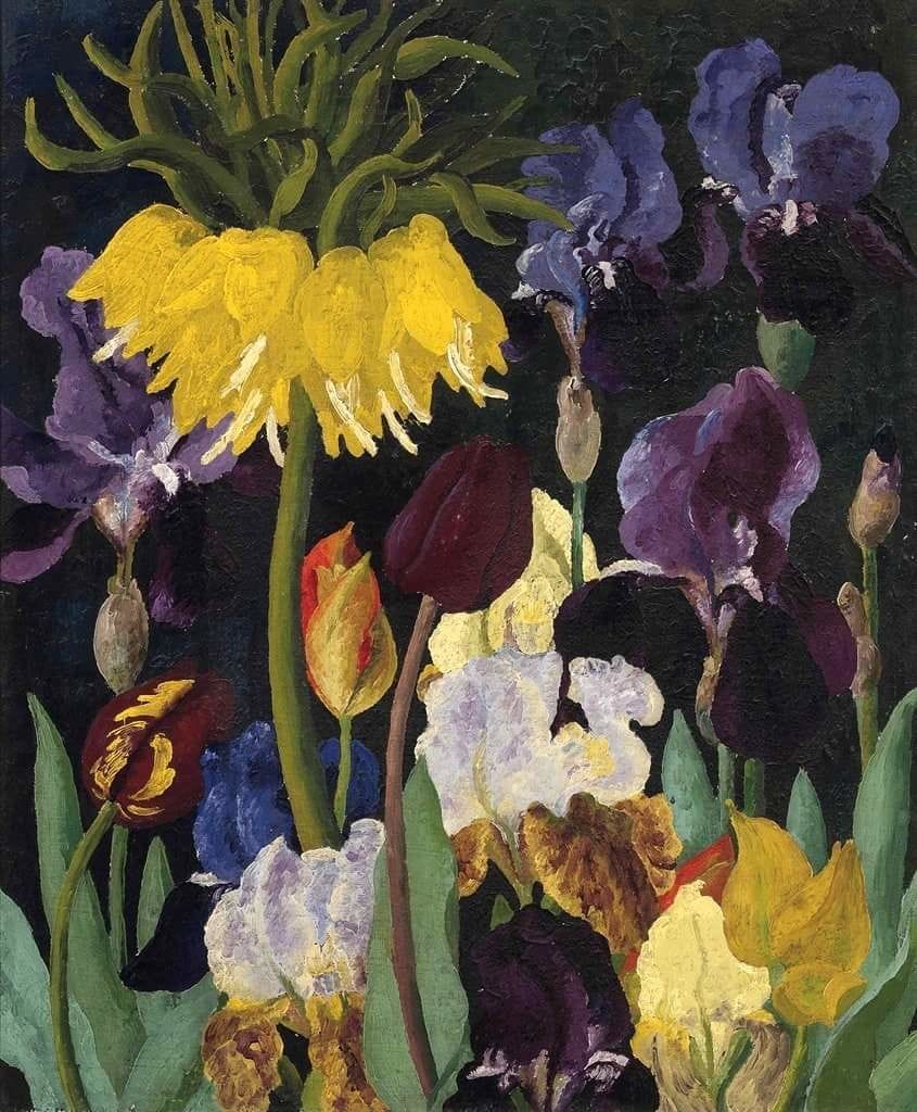 Artwork Title: Irises and Tulips