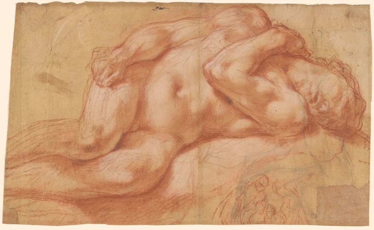 Artwork Title: Study of a Dead or Sleeping Man, with a Small Sketch of The Meeting of Christ and St. John