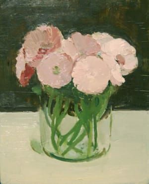 Artwork Title: Pink and White Flowers in Glass Container