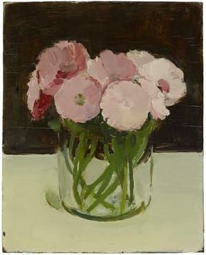 Artwork Title: Pink and White Flowers in Glass Container