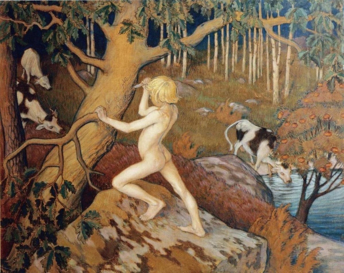 Artwork Title: Episode from Kalevala (Kullervo engraves on oak tree)