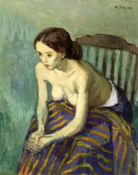 Artwork Title: Girl on Chair with Striped Blanket