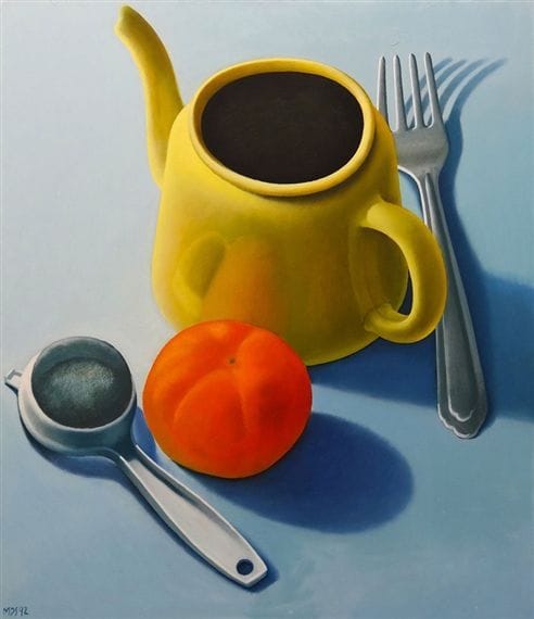 Artwork Title: Strainer, Tangelo, Teapot, Fork