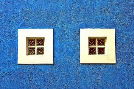 Artwork Title: Blue stucco and 2 windows