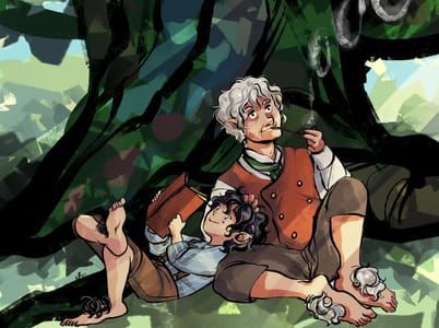 Artwork Title: Old Bilbo and Frodo under their favorite Oak Tree