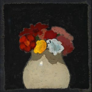 Artwork Title: Mixed Flowers In A Grey Vase On Black