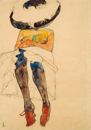 Artwork Title: Seated semi-nude with hat and purple stockings