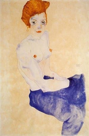 Artwork Title: Seated Girl with Bare Torso and Light Blue Skirt