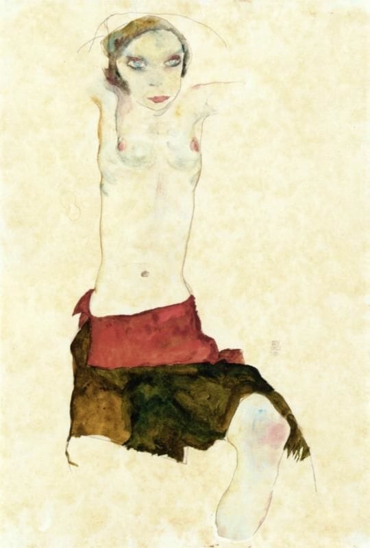 Artwork Title: Semi Nude with Colored Skirt and Raised Arms