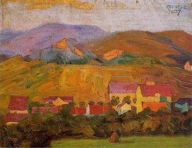 Artwork Title: Village with Mountains