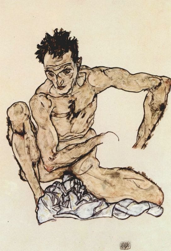 Artwork Title: Crouching Male Nude Self-Portrait