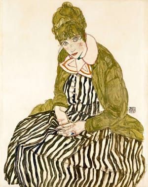 Artwork Title: Edith Schiele en robe à rayures, assise