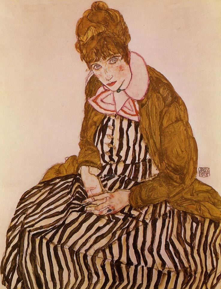 Artwork Title: Edith Schiele en robe à rayures, assise