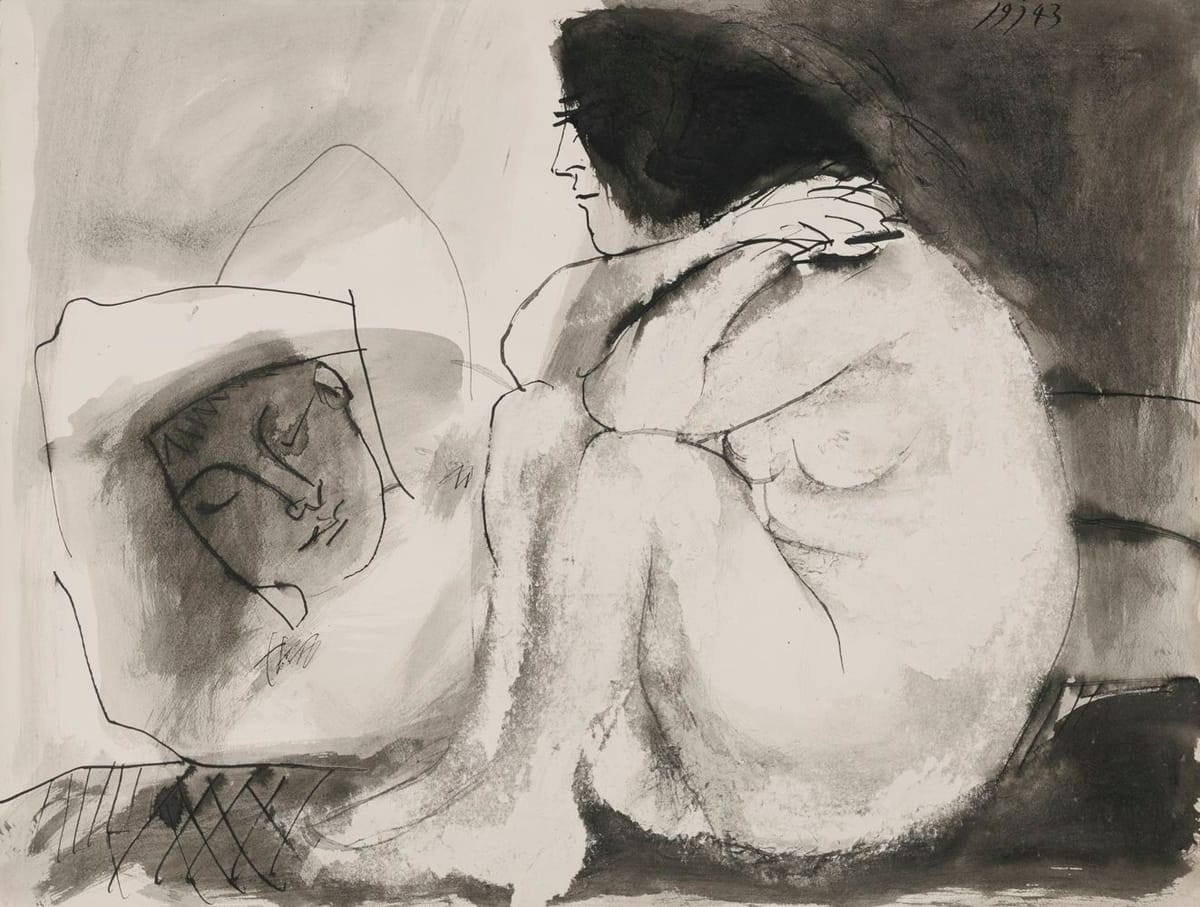 Artwork Title: Femme Contemplant Un Homme Endormi (Homme Couché Et Femme Assise)