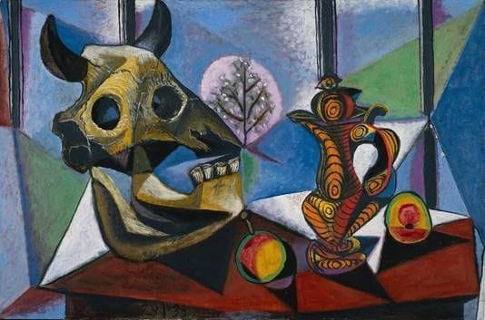 Artwork Title: Bull Skull, Fruit, Pitcher