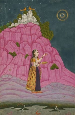 Artwork Title: Female performing a ritual at night with a full moon