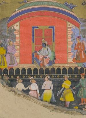 Artwork Title: Rama Receives Sugriva and Jambavat, the Monkey and Bear Kings. Folio from a Ramayana, India