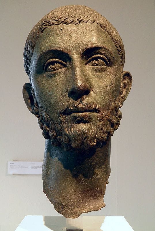 Artwork Title: Head from a bronze statue of the Roman emperor Alexander Severus(222-235 AD). From Ryakia, Greece