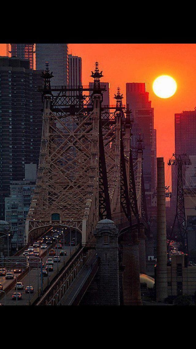 Artwork Title: Sunset in New York over the bridge on the 59th Street