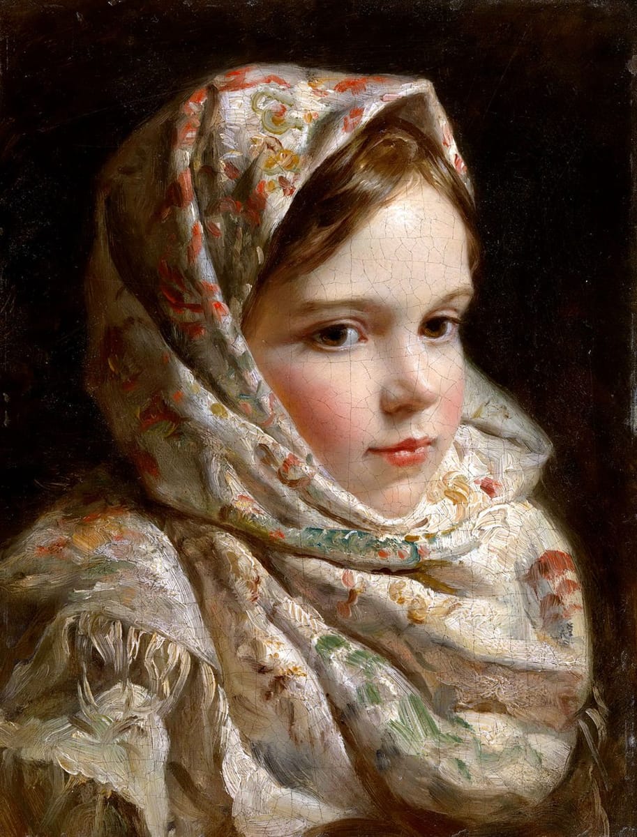Artwork Title: Portrait of a girl in Pavlovo-Posad shawl