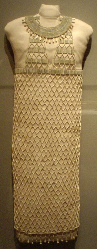 Artwork Title: Egyptian faience beaded fishnet dress dating from the 4th dynasty