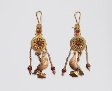 Artwork Title: Pair of Earrings with Pendants in the Form of a Pidgeon, 2nd century BC