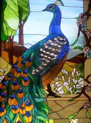 Artwork Title: Stained Glass Art Nouveau Peacock