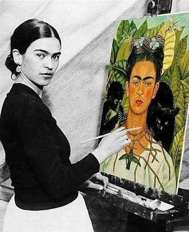 Artwork Title: Frida Kahlo painting a self portrait