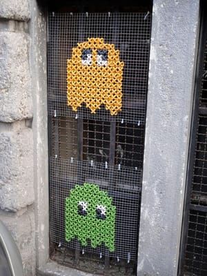 Artwork Title: Cross-stitched Pacman Street Art