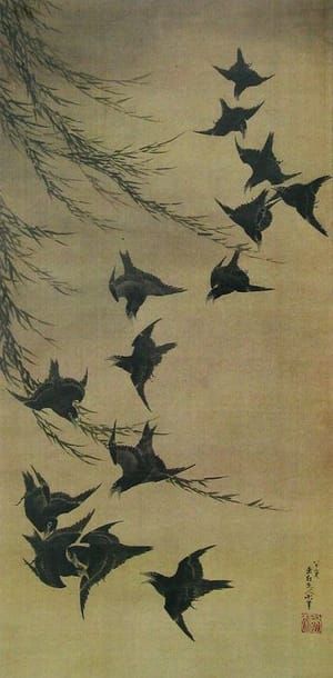 Artwork Title: Willow and Birds (柳に烏図)