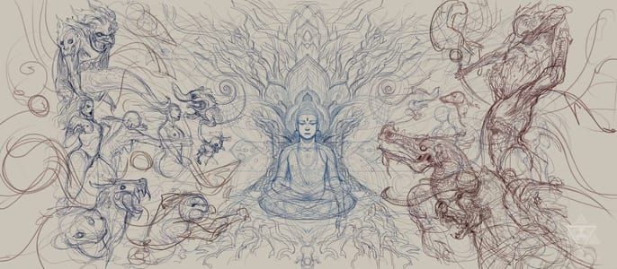 Artwork Title: Bodhi Tree Meditation Sketch From India