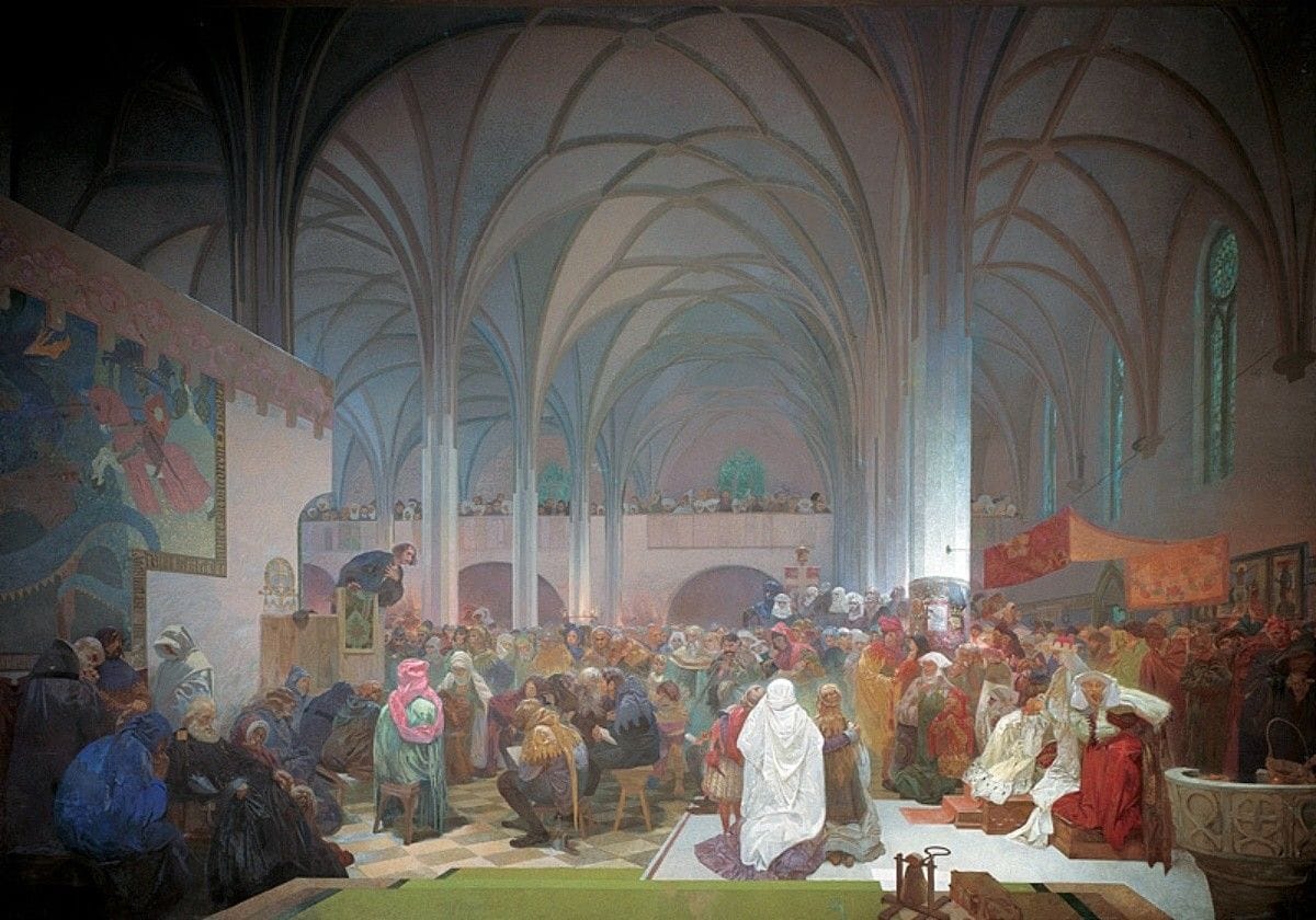 Artwork Title: Slav Epic #8 : Master Jan Hus Preaching at the Bethlehem Chapel: Truth Prevails