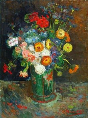 Artwork Title: Vase with Zinnias and Geraniums