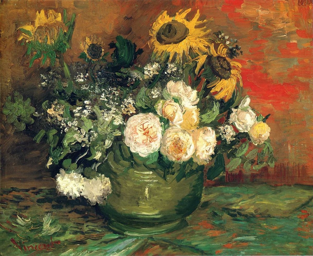Artwork Title: Still Life with Roses and Sunflowers